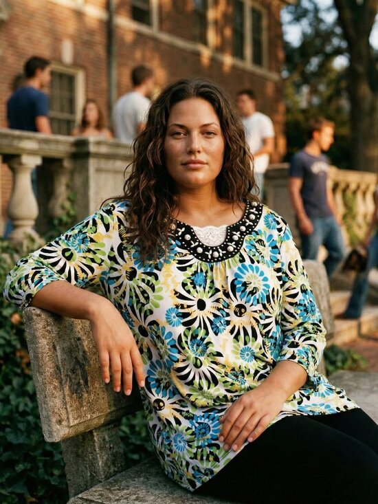 R.Q.T. Woman Tops - R.Q.T. Women 2X Blouse Multicolor Polyester Tropical Floral Top Statement Resort